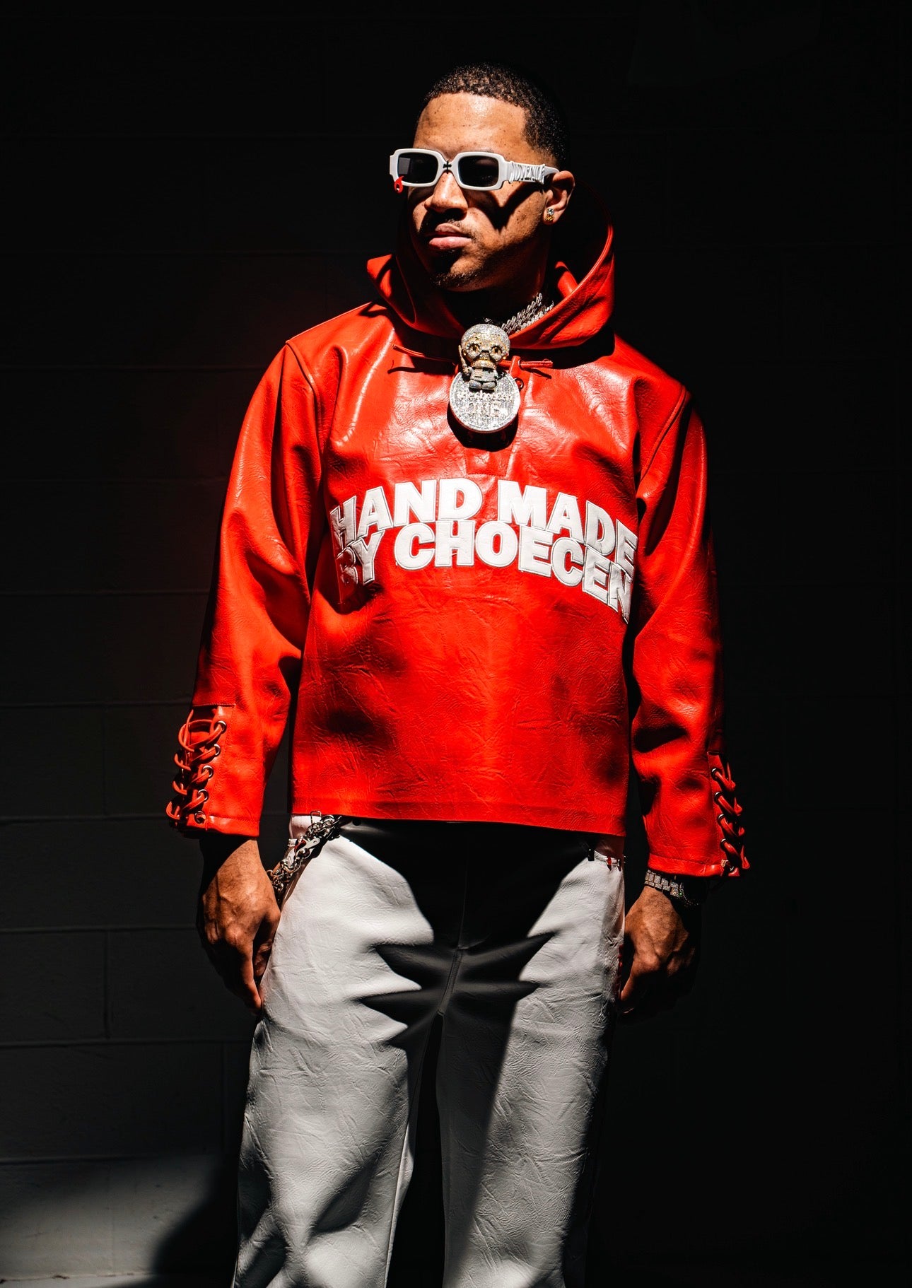 Red Reign Leather Hoodie